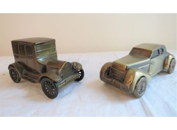 Pair Of Cast Metal Banthrico Collectible Bank Cars Ford