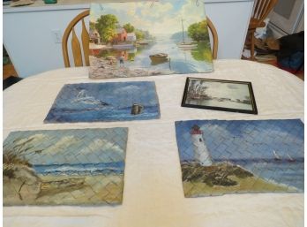 Framed Prints And Painted Straw Placemats