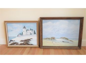 Signed Original Art Lighthouse And Seagulls