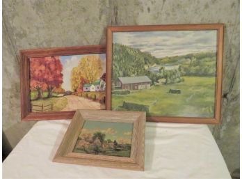 3 Framed Farm Art Prints And Painting