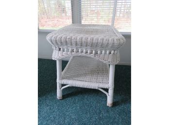 Vintage White Wicker Rattan Sunroom End Side Table