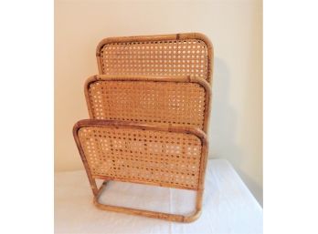 Vintage Mid-century Cane Bamboo Magazine Rack