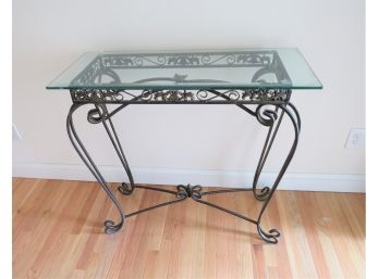 Wrought Iron And Glass Top Foyer Entry Table