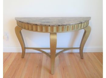 Gold Metal Half Moon Console Table With Marble Top