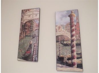 Vintage Pair Of Italian Gondola Theme Print On Canvas