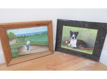 Boston Terrier Red Sox Print & Original Art Golfer