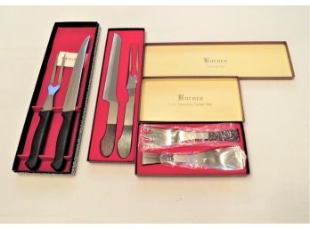 Vintage Boxed Burnco And Barlow Carving And Salad Sets