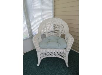 Vintage White Wicker Rattan Sunroom Rocker #2