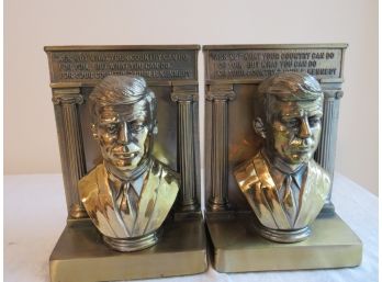 Vintage Pair Of JFK John F Kennedy Brass Book Ends 'Ask Not' Quote