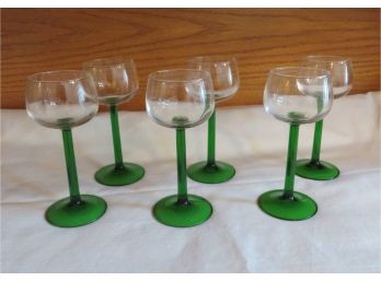 Green Glass Stem Wine Glasses Set Of 6