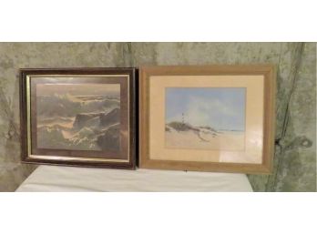 2 Framed Seascapes Lighthouse Art