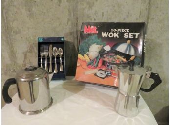 Kitchen Flatware Wok And Coffee Pots