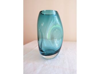 Vintage Modernist Turquoise  Pinched Glass Vase