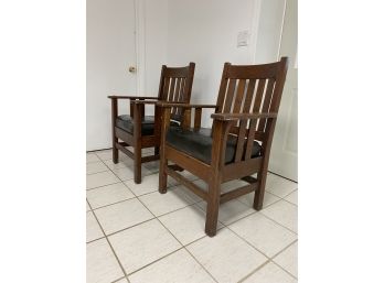 Stickley Brothers Mission Oak Quaint Furniture  Arm Chairs