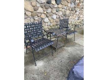 Woven Metal Two Chair And Side Table With Cushions