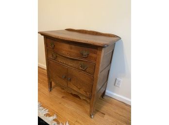 Antique Small Oak Cabinet  With 2 Drawers On Casters