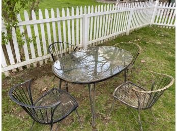 Vintage Iron Outdoor Table With Glass Top, Four Chairs And Cushions