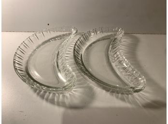 248, Pair Half Moon Shaped Crystal Glass Bowls For Serving