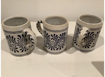 342, Three Mugs With Blue And White Flowers