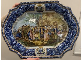 260, Large Platter Blue Edge With People All Over