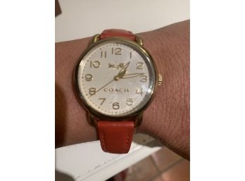 218, Coach Red Leather Watch, Used In Original Packaging