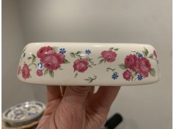 282, Soap Dish Floral With Pink, White Background