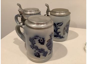 332, Three West German Art Mugs Steins Numbered, Saltglazed, Fired At 2400 Degrees!