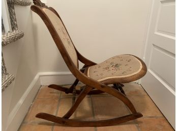 Carved Rocking Chair With Needlepoint Cushions