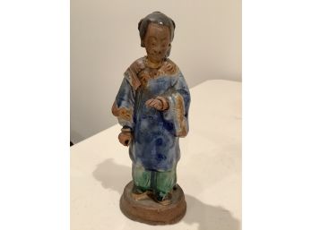 359, Chinese Asian Woman Figurine In Glazed Ceramic Sculpture