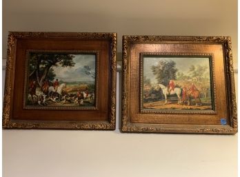 Pair Of Coordinating English Hunt Scenes Paintings