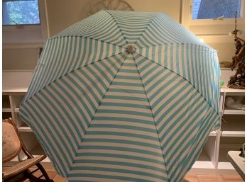 Beach Umbrella In Turquoise And White Stripe