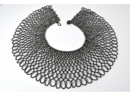 Large Theatrical Gray Beaded Wide Collar Necklace