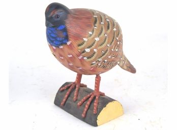 1941 Signed Hand Carved/Painted Wood Partridge With Glass Eyes