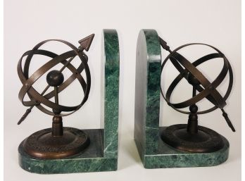 Brass And Marble Compass Bookends