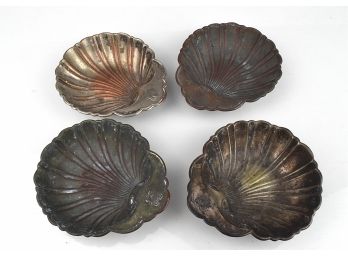 Sweet Old Set Of Four Silvered Copper Shell Bowls