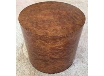 Incredible Burl Wood Veneer Round Side/End Table On Casters