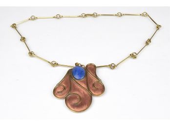 Artisan Made MCM Large Copper, Brass And Lapis Lazuli Neclkace