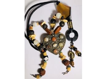 Two Ethnic Large Artsy Necklaces With Natural Stones