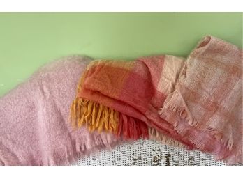 Beautiful Mohair Blankets & Shawl In Pink & Tangerine Hues