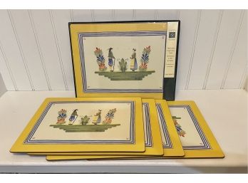 Set Of Eight Henriot Quimper Yellow Floral Lacquered Placemats