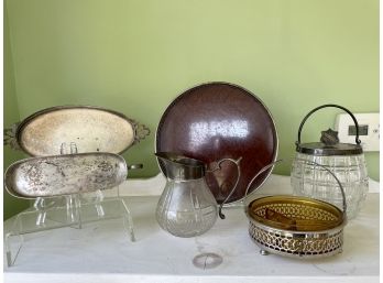 Vintage Collection Of Unique Silver Plated & Glass Serving Pieces