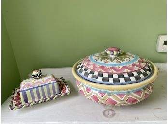 MacKenzie -  Childs 'Piccadilly' Covered Butter Dish & Large Covered Baker