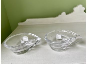 Pair Of Simon Pearce 'Champlain' Art Glass Teardrop Candy Dishes