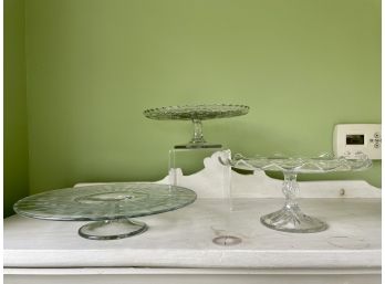Three Vintage Cut Glass & Crystal Pedestal Cake Stands