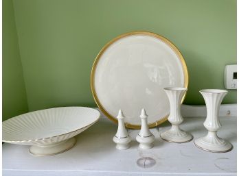 Lenox Porcelain Cake Plate, Bowl, Candle Holders And Salt & Pepper Shakers