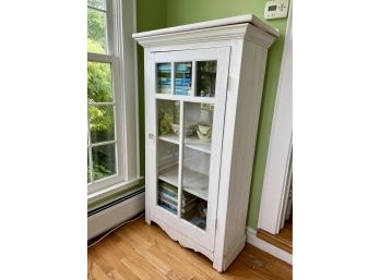 Vintage Paint Decorated White Cabinet With Glass Door