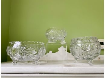Three Highly Detailed Cut Crystal Footed Bowls