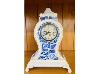 Cool Clock Battery Operated With Blue And White Mozaic