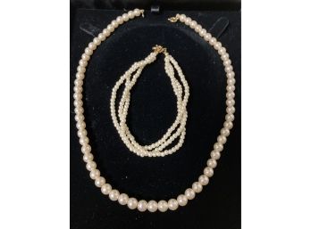 Pearl(?) Necklace And A Pearl Bracelet