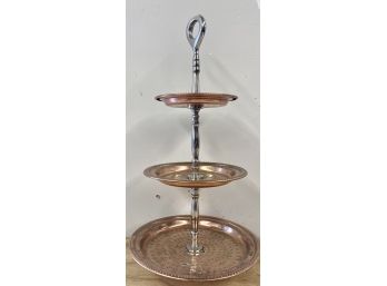 3 Tier Tray With Copper And Silver Metals Not Tested